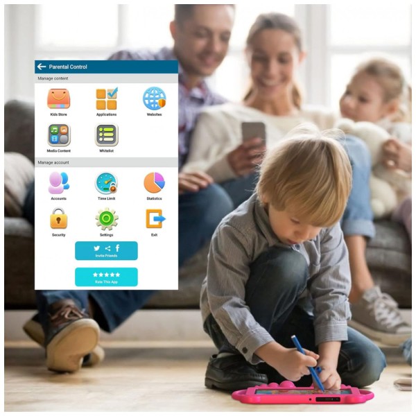 Encontraproduto.com.br - Tablet Infantil 7 Educativo com Controle de Pais, WiFi e Câmera Dupla, Android 11 3GB RAM, YOBANSE, Rosa