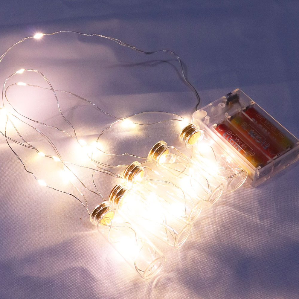 Encontraproduto.com.br - Cordão Fio Luz de Fada LED com 5 Garrafinhas - A Pilha