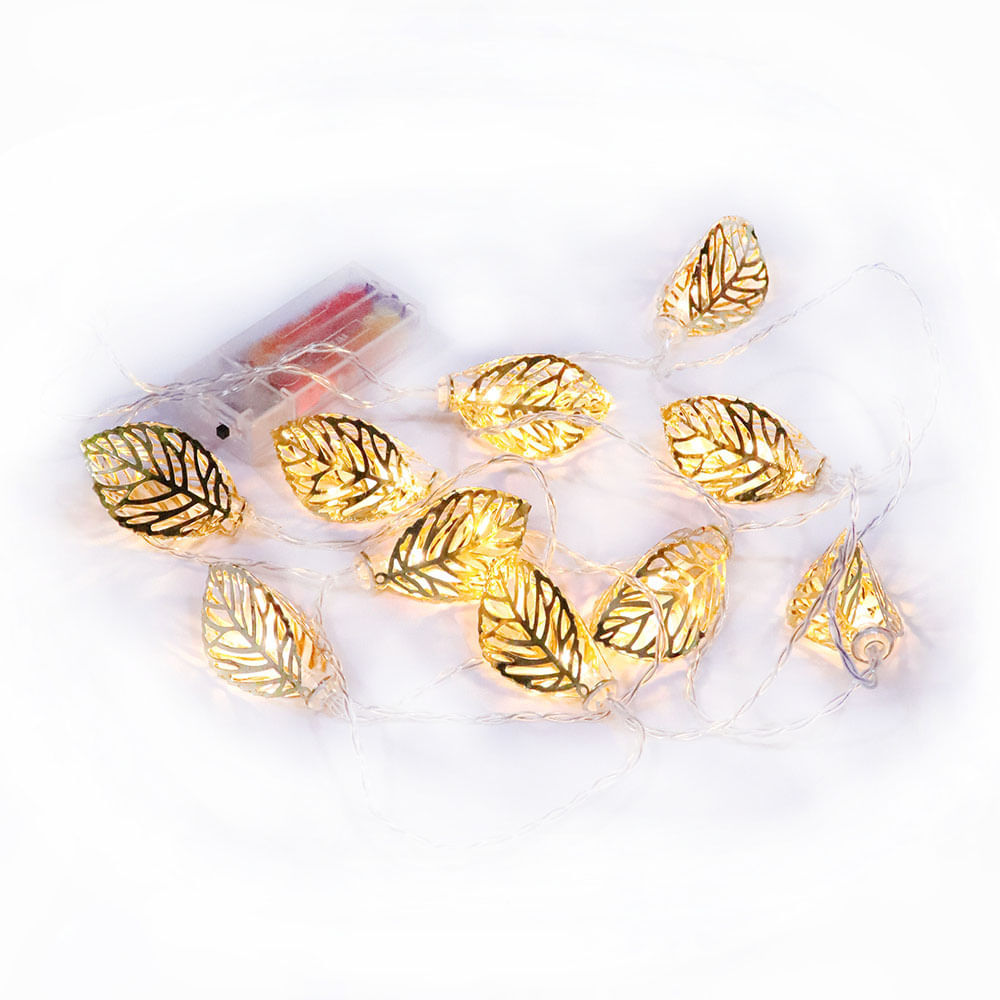 Cordão Fio LED com 10 Folhas Metal Dourado - A Pilha