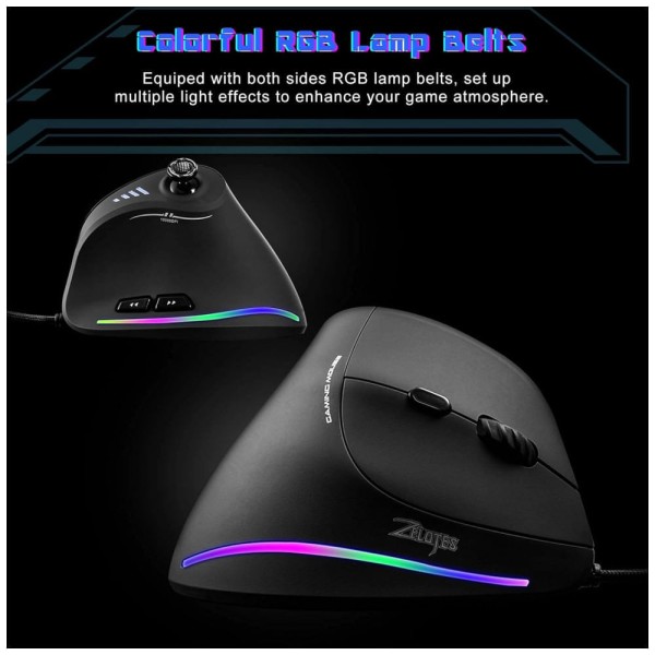 Encontraproduto.com.br - Mouse para Jogos Ergonômico Vertical Óptico com Fio Reduz a Tensão do Pulso, 1500, 10000 DPI, 11 Botões, TRELC ff maus, Preto
