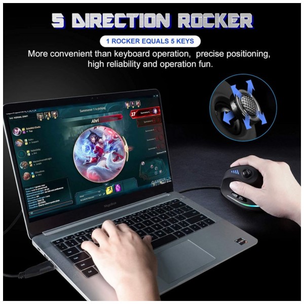Encontraproduto.com.br - Mouse para Jogos Ergonômico Vertical Óptico com Fio Reduz a Tensão do Pulso, 1500, 10000 DPI, 11 Botões, TRELC ff maus, Preto