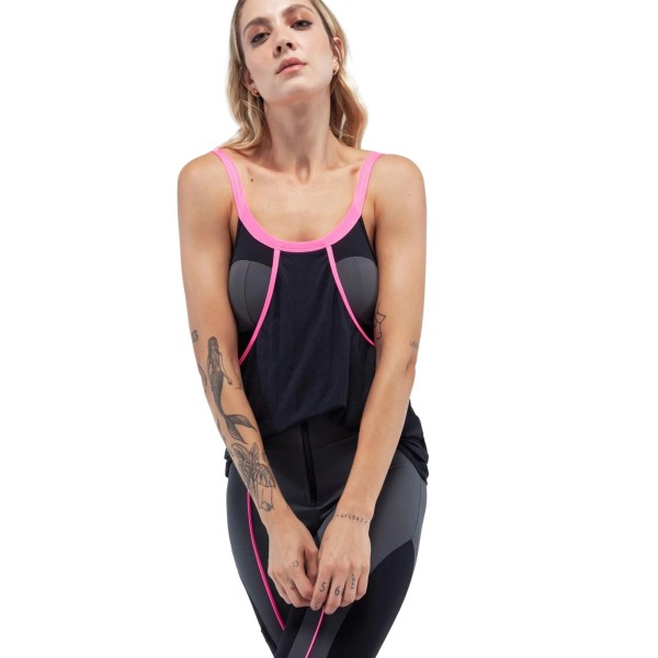 Regata Lauf Lines Feminina -Preta/Rosa
