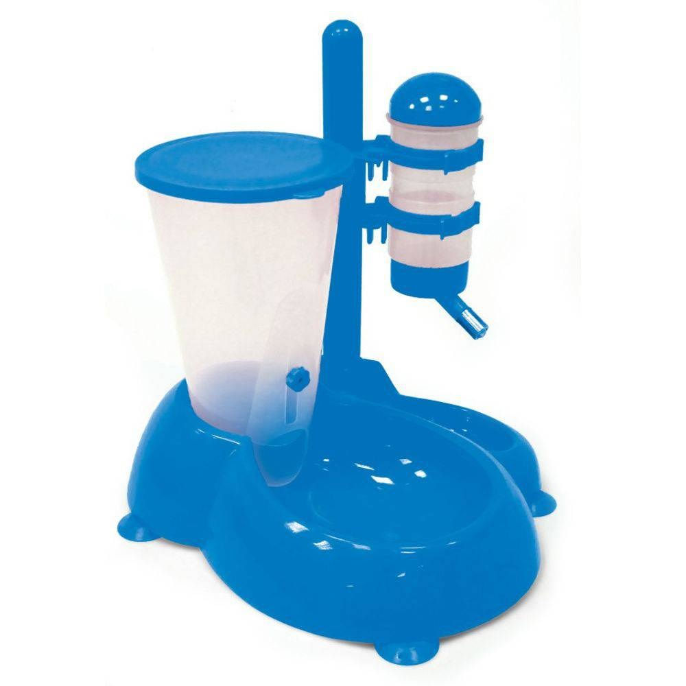 Encontraproduto.com.br - Bebedouro Automático Com Comedouro Azul Para Cães E Gatos