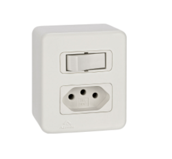 Encontraproduto.com.br - Interruptor simples 10A 250V~+ 1 Tomada 2P+T 20A 250V~ c/placa + caixa
