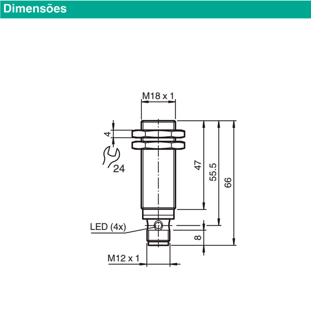 Encontraproduto.com.br - Sensor Indutivo 12MM M12 PNP NBB5-18GM50-E2-V1 PEPPERL FUCHS