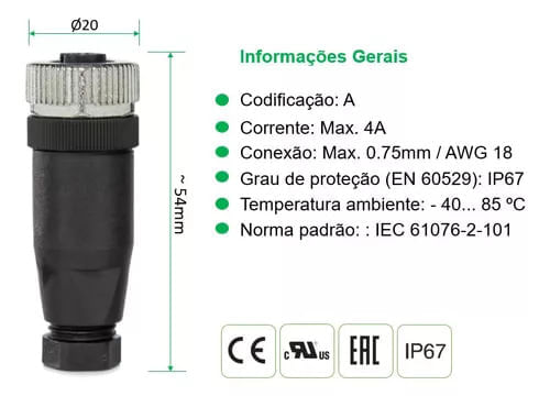Encontraproduto.com.br - Conector Femea M12 4 PINOS 250V V1GBK PEPPERL FUCHS