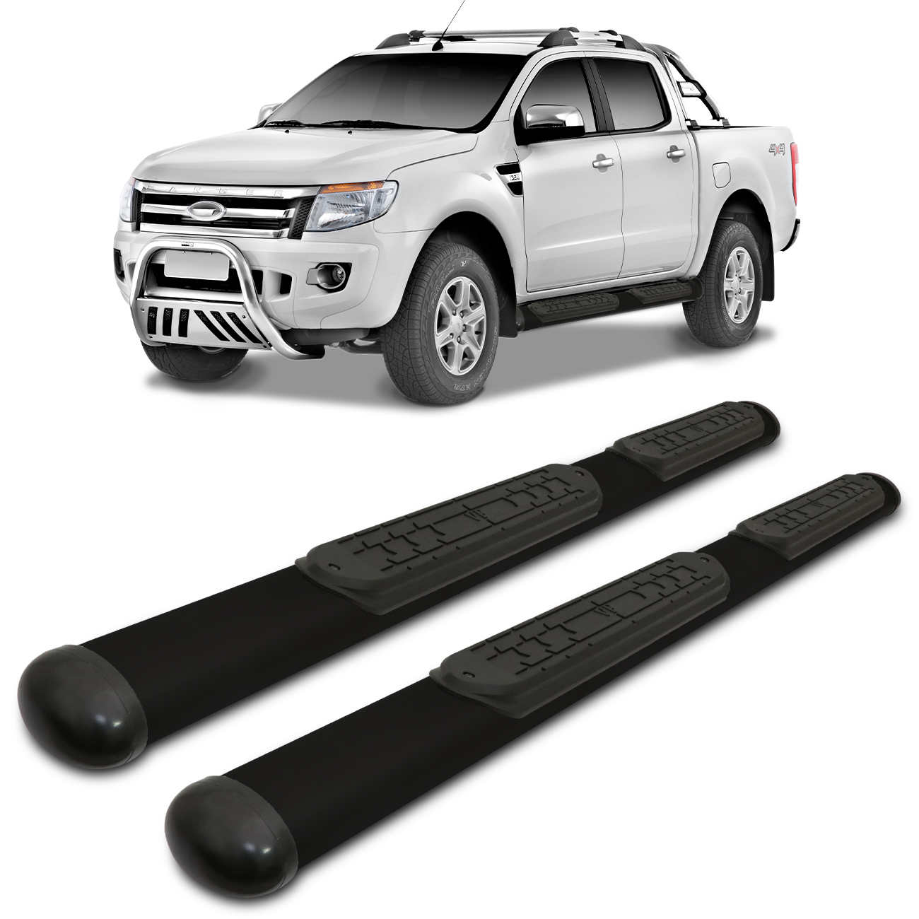 Estribo Ford Ranger Cabine Dupla 2013 2014 2015 2016 2017 Preto Oblongo Oval Lateral Antiderrapante