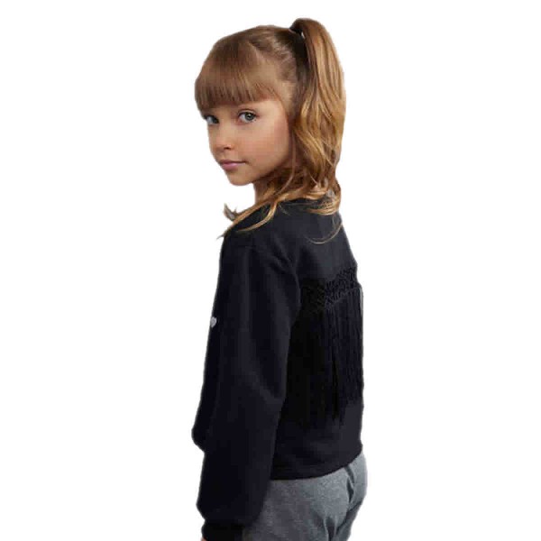 Encontraproduto.com.br - Blusa Moletom Meninas Preta Costas com Franja Sem Felpa