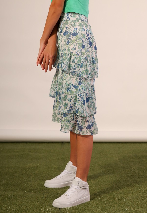 Encontraproduto.com.br - Saia Midi Verde Chiffon Estampada