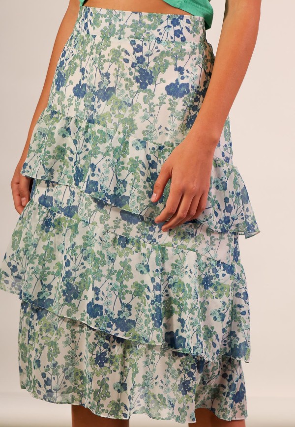 Encontraproduto.com.br - Saia Midi Verde Chiffon Estampada