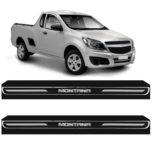 Encontraproduto.com.br - Kit Soleira Montana 2004 a 2021 Resinada Preto Cromado com Grafia 4 Peças