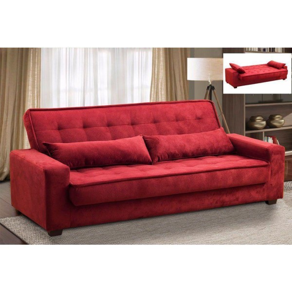 Encontraproduto.com.br - Sofá Cama 3 Lugares Speciale Montana Suede Pena Vinho Drossi