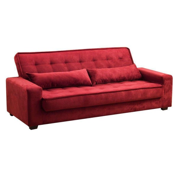 Encontraproduto.com.br - Sofá Cama 3 Lugares Speciale Montana Suede Pena Vinho Drossi
