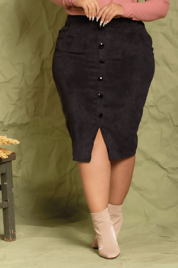 Encontraproduto.com.br - Saia Midi Veludo Preta Plus Size