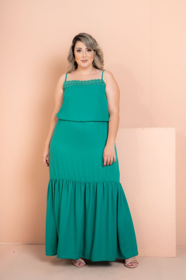 Encontraproduto.com.br - Vestido Longo Renda Verde Plus Size