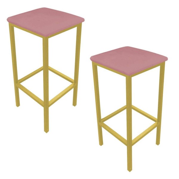 Kit 02 Banquetas Industrial Donna Suede Base Dourado Rose