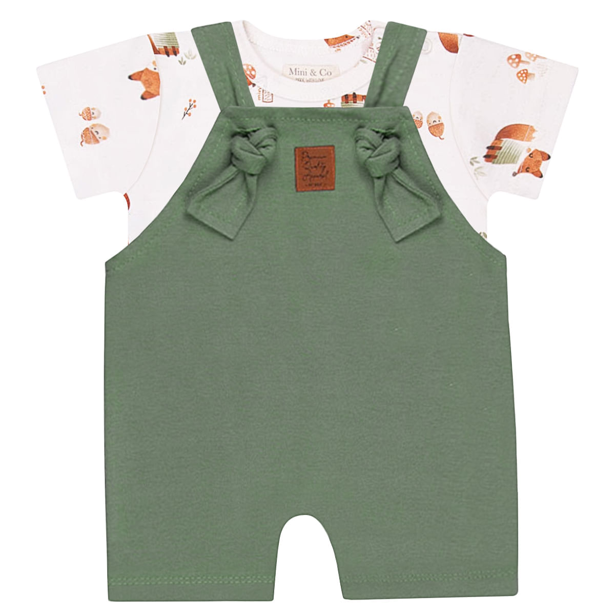Jardineira c/ Body curto para bebê em algodão egípcio Fox - Mini & Co.