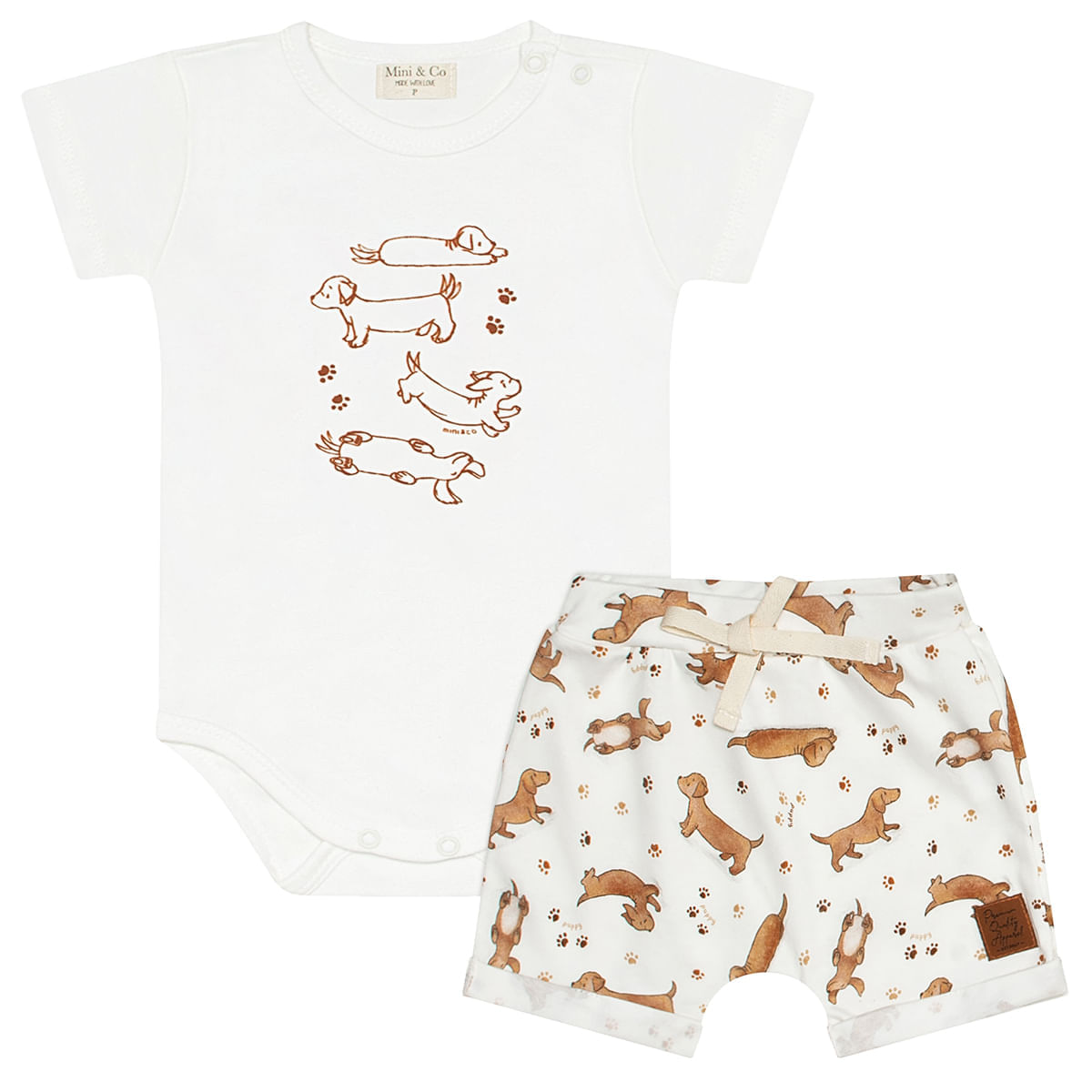 Body curto c/ Short para bebê em algodão egípcio Puppy - Mini & Co.