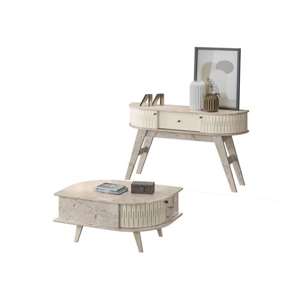 Encontraproduto.com.br - Conjunto Aparador Estoril Com Mesa De Centro Indianápolis Madetec Cor Calacata-off White
