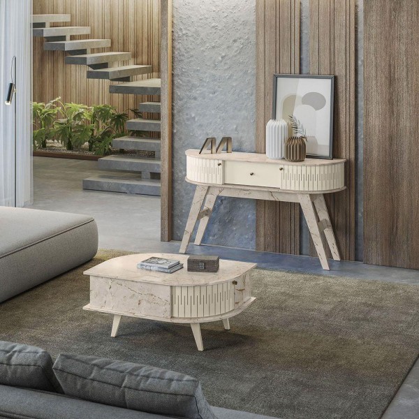 Encontraproduto.com.br - Conjunto Aparador Estoril Com Mesa De Centro Indianápolis Madetec Cor Calacata-off White
