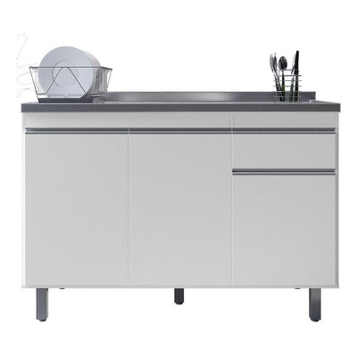 Encontraproduto.com.br - Balcão Gabinete De Pia Sem Tampo 120cm 3 Portas Pop - Nathan Móveis Cor Preto