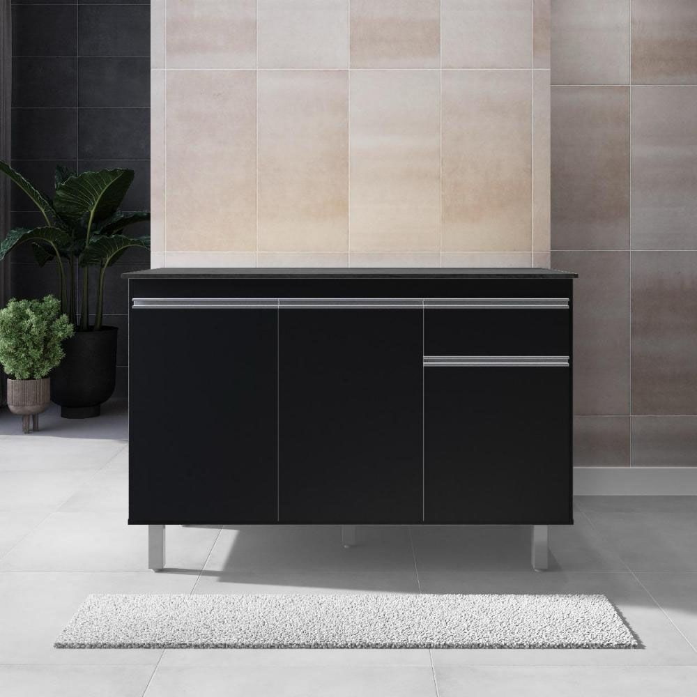 Encontraproduto.com.br - Balcão Gabinete De Pia Sem Tampo 120cm 3 Portas Pop - Nathan Móveis Cor Preto