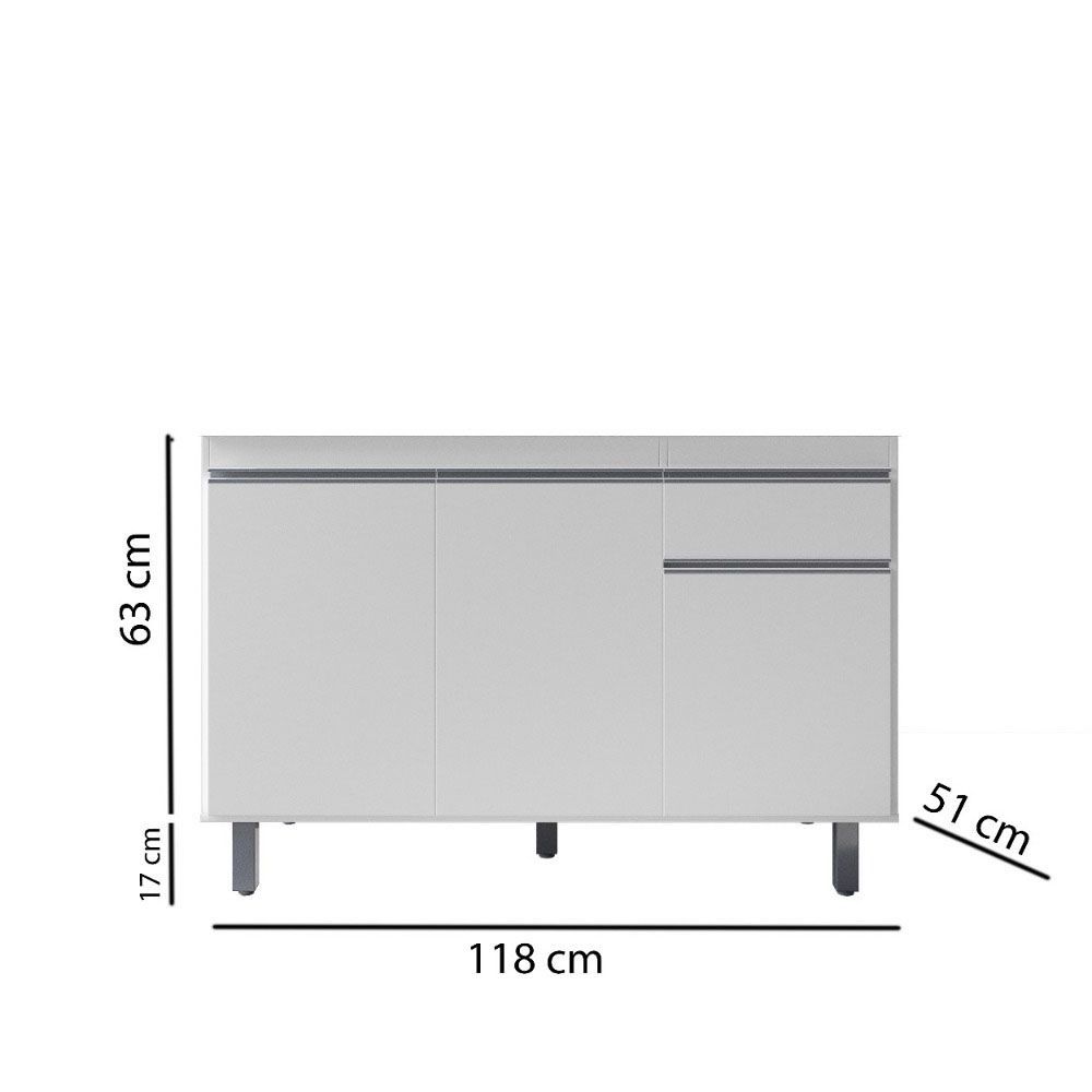 Encontraproduto.com.br - Balcão Gabinete De Pia Sem Tampo 120cm 3 Portas Pop - Nathan Móveis Cor Preto