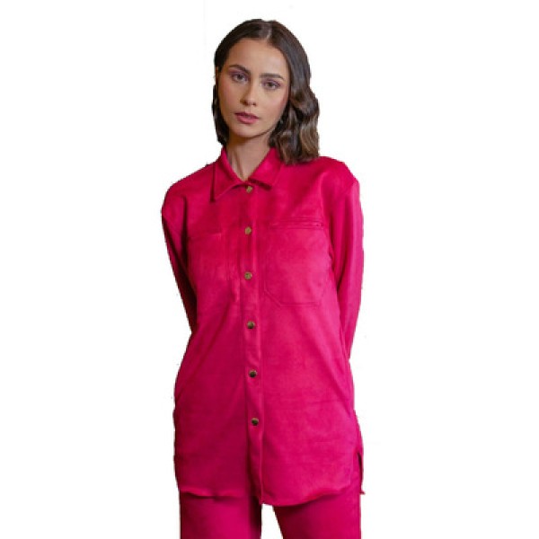Encontraproduto.com.br - Jaqueta Shacket Maria Maturana Com Bolsos Rosa