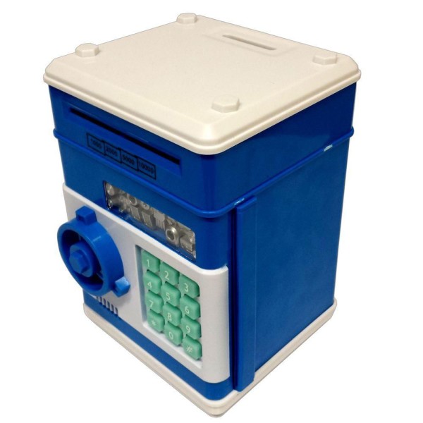 Encontraproduto.com.br - Mini Cofre Eletrônico Digital Senha 4 Dígitos Notas e Moedas Azul Lorben