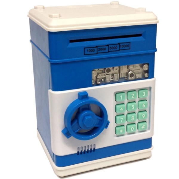 Encontraproduto.com.br - Mini Cofre Eletrônico Digital Senha 4 Dígitos Notas e Moedas Azul Lorben