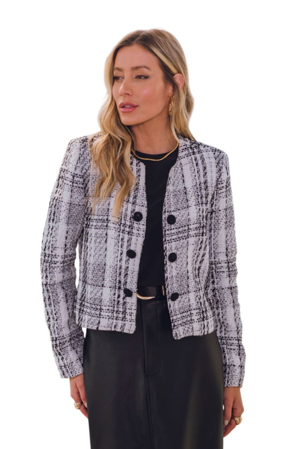 Casaqueto Matuta Essencial De Tweed Xadrez Preto E Branco