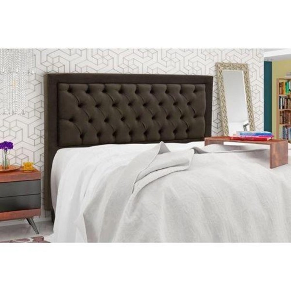 Encontraproduto.com.br - Cabeceira Casal 140cm Simbal Baronesa Veludo Marrom