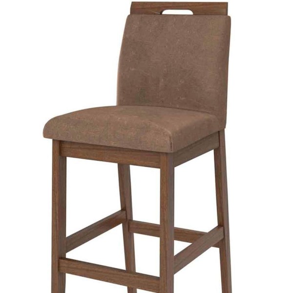Encontraproduto.com.br - Kit 4 Banquetas Alta Jade Com Encosto Estofada - Casa Chick Canela/linho Amêndoa