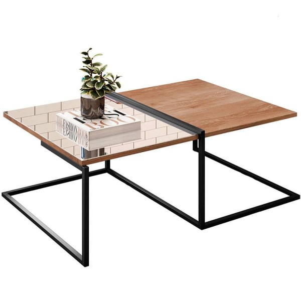 Encontraproduto.com.br - Mesa De Centro De Sala Com Espelho Aurora - Casa Chick Demolição-preto