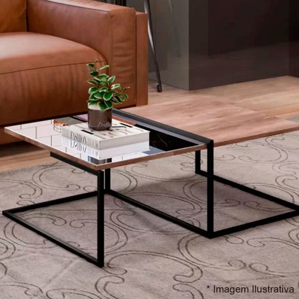 Encontraproduto.com.br - Mesa De Centro De Sala Com Espelho Aurora - Casa Chick Demolição-preto