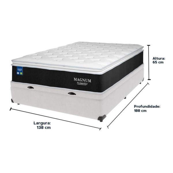 Encontraproduto.com.br - Cama Box Casal Baú Branco Colchão Magnum Plumatex Pillowtop