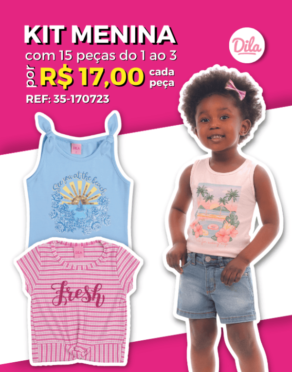 Encontraproduto.com.br - Kit 15 Blusas ou Regatas Verão Atacado Revenda Infantil Menina Dila 1/3 - 35-170723