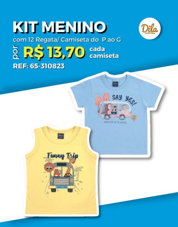 Kit 12 Regata/Camiseta Atacado Revenda Menino Infantil Verão P/G de bebê -Dila -65-310823