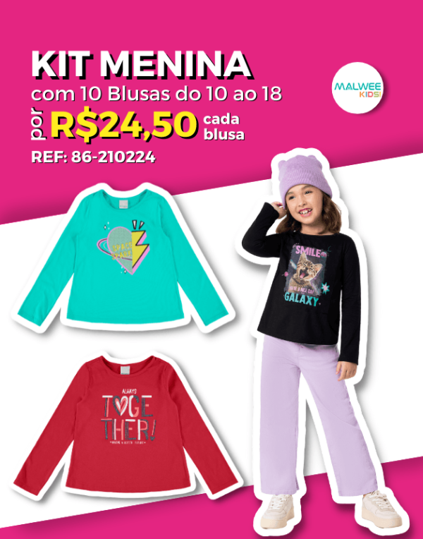 Kit 10 Blusas Manga Longa Juvenil Menina Meia Estação 10/18- Malwee Kids - 86-210224
