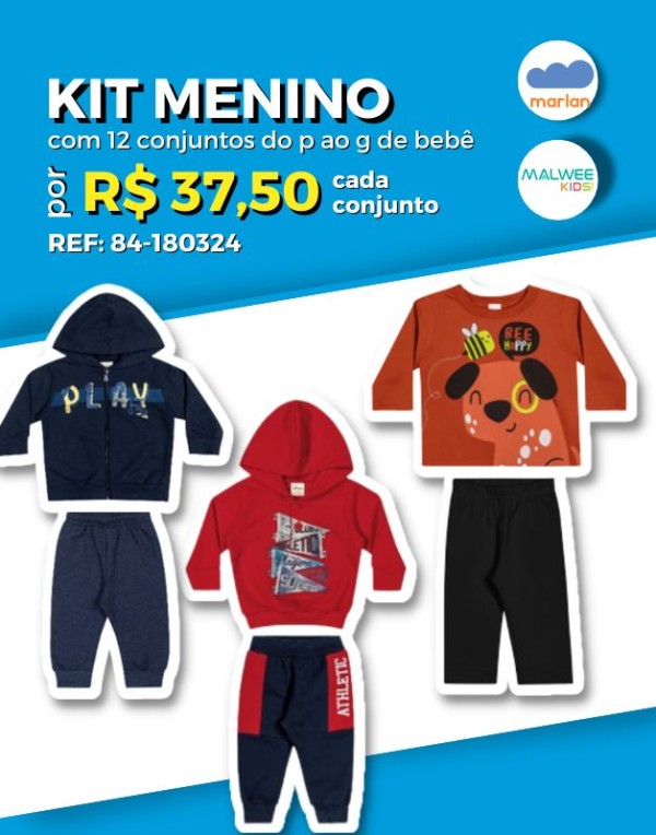 Encontraproduto.com.br - Kit 12 Conjuntos Moletom Calça Moletom com/Sem Punho Infantil Menino Inverno P/G de bebê - Marlan/Malwee Kids - 84-180324