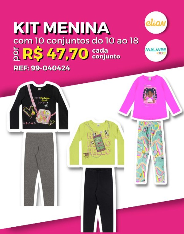 Kit 10 Conjuntos Blusa Manga Longa Legging Cotton/saia Juvenil Menina Meia Estação 10/18 - Elian/Malwee Kids - 99-040424