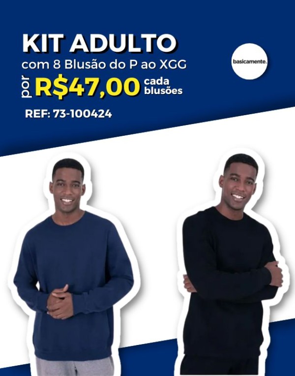 Encontraproduto.com.br - Kit 8 Blusão Com Punho Moletom Adulto Masculino Inverno P/XGG - Basicamente- 73-100424