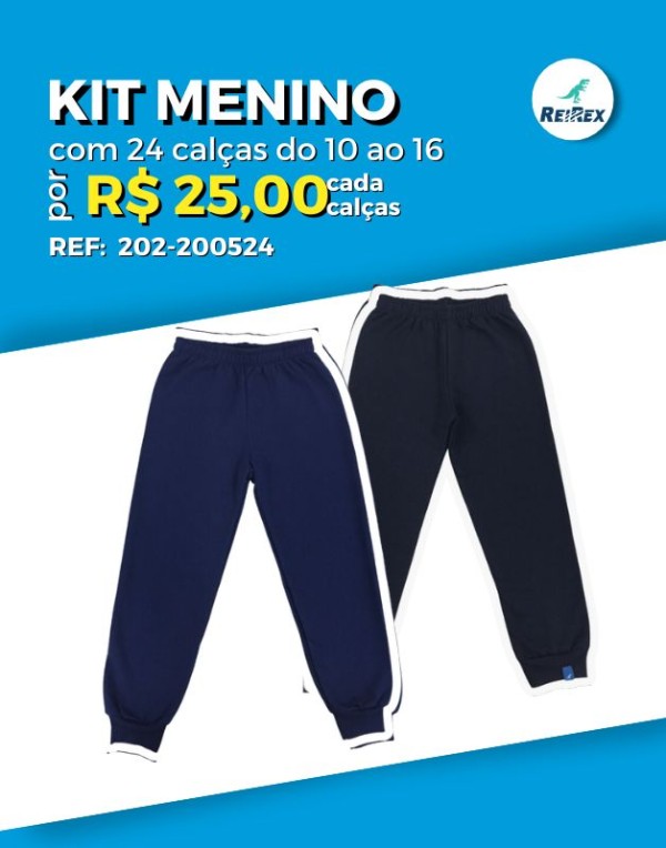 Kit 24 Calças Moletom Com Punho Atacado Revenda Juvenil Menino Inverno ReiRex 10/16 - 202-200524