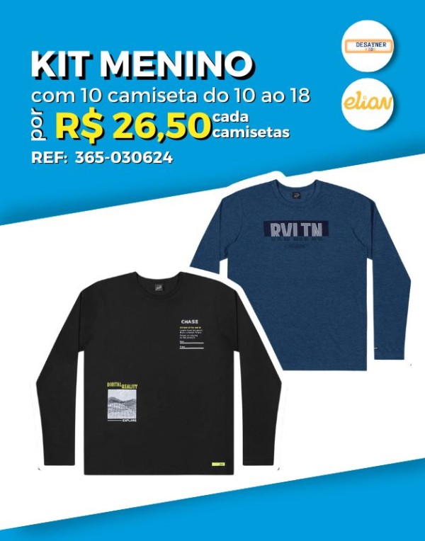 Encontraproduto.com.br - Kit 10 Camiseta Manga Longa Atacado Revenda Infantil Menino Meia Estação Elian/Desayner 10/18 - 365-030624
