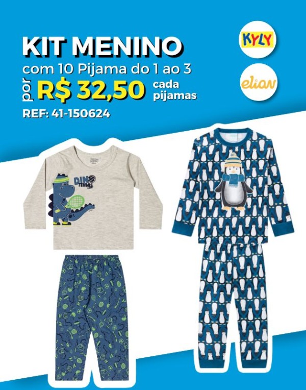 Kit 10 Pijama Modelo Com/Sem punho Atacado Revenda Infantil Menino Meia Estação Elian/kyly 1/3 - 41-150624