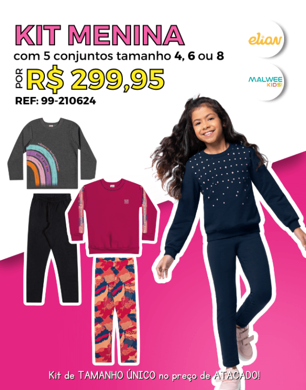 Kit 5 Conjuntos de Inverno Atacado Infantil Menina Tamanho Único 4, 6 ou 8 Elian e Malwee Kids - 99-210624