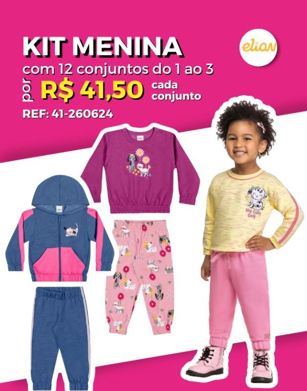 Kit 12 Conjuntos Blusão Com/Sem Capuz/Ziper Com Punho/Calça Moletom Com Punho/Legging Atacado Revenda Inverno Menina Inverno Elian 1/3 -41-260624