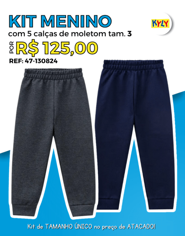 Encontraproduto.com.br - Kit 5 Calças de Moletom com Punho Inverno Atacado Infantil Menino Tamanho Único 3 Kyly - 47-130824