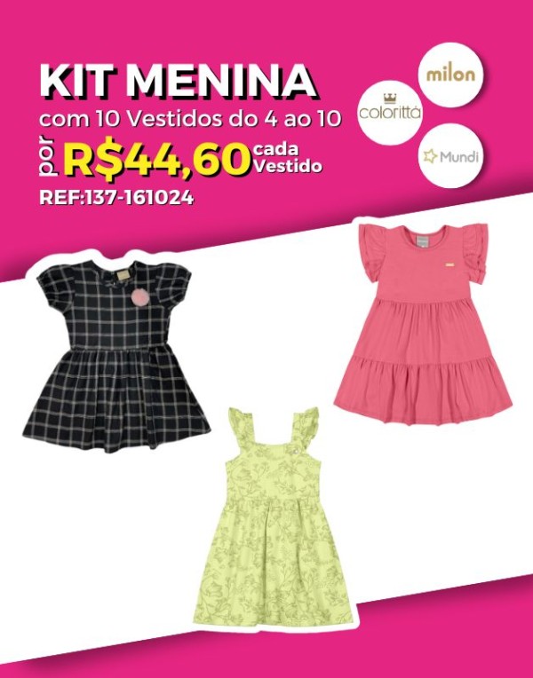 Kit 10 Vestidos Atacado Revenda Infantil Menina Verão Milon/Mundi/Colorittá 4/10 - 137-161024