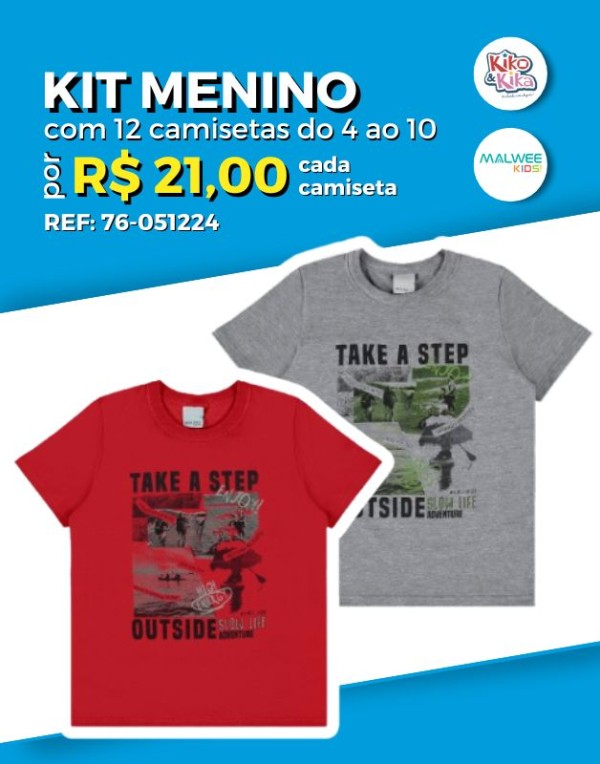 Kit 12 Camisetas Manga Curta Atacado Revenda Infantil Menino Verão Kiko e Kika/Malwee Kids 4/10- 76-051224